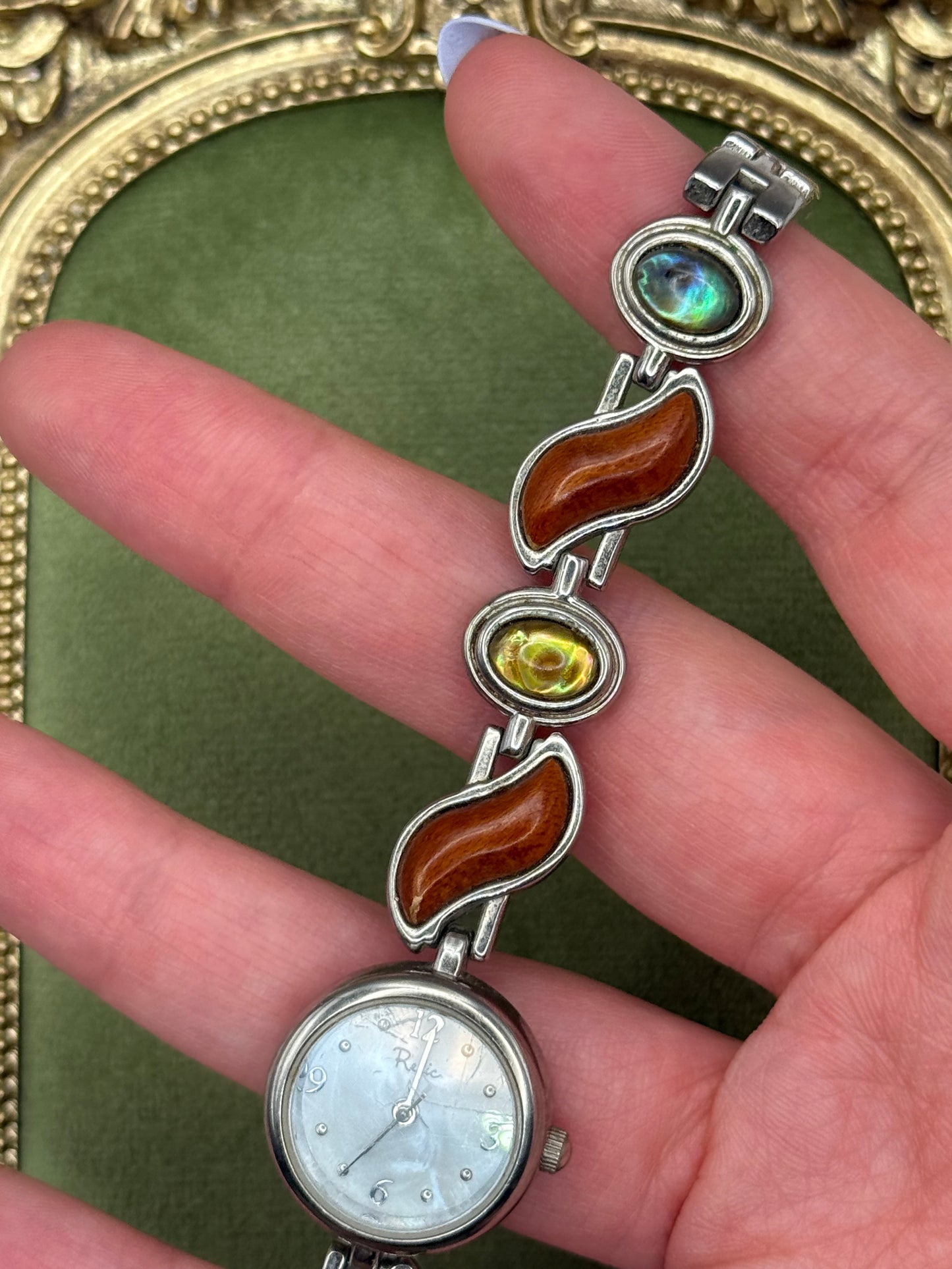 Working Vintage Silver Tone Gemstone Watch