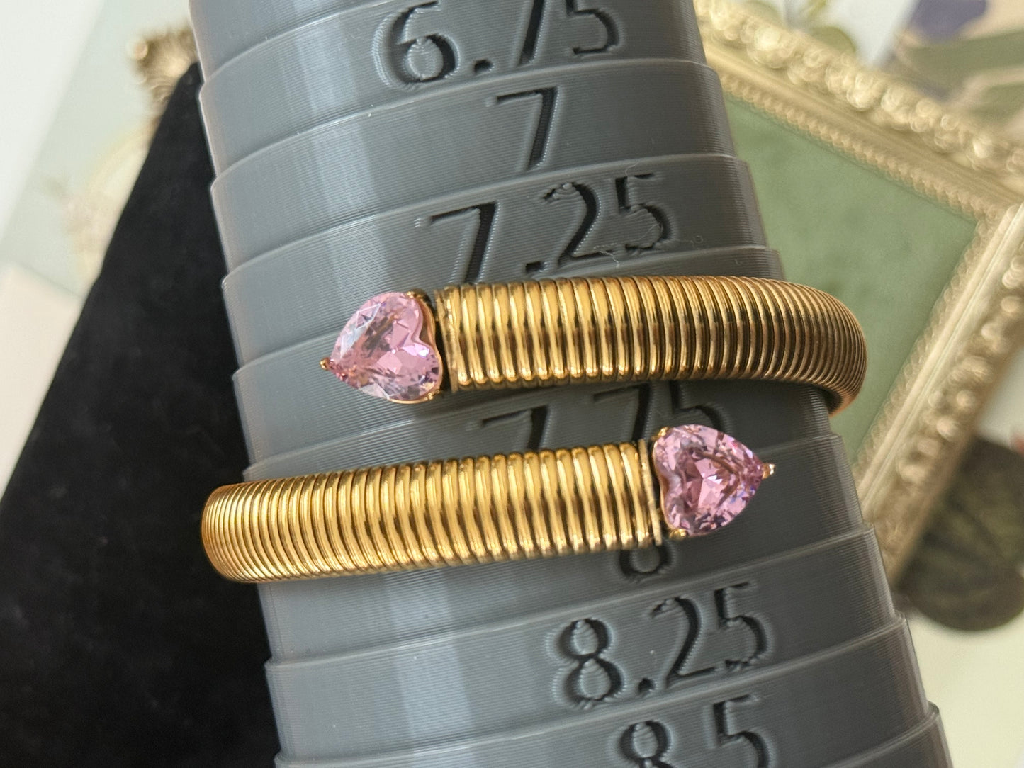 Vintage Gold Tone Pink Stone Wrap Bracelet