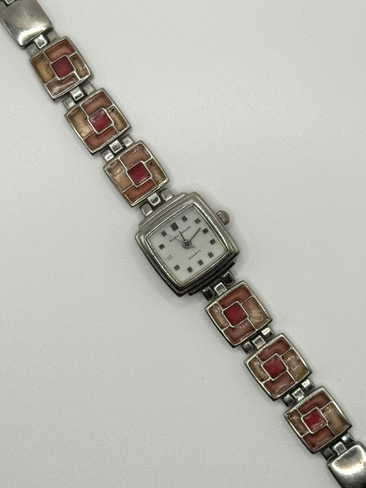 working silver tone stained glsss style watch