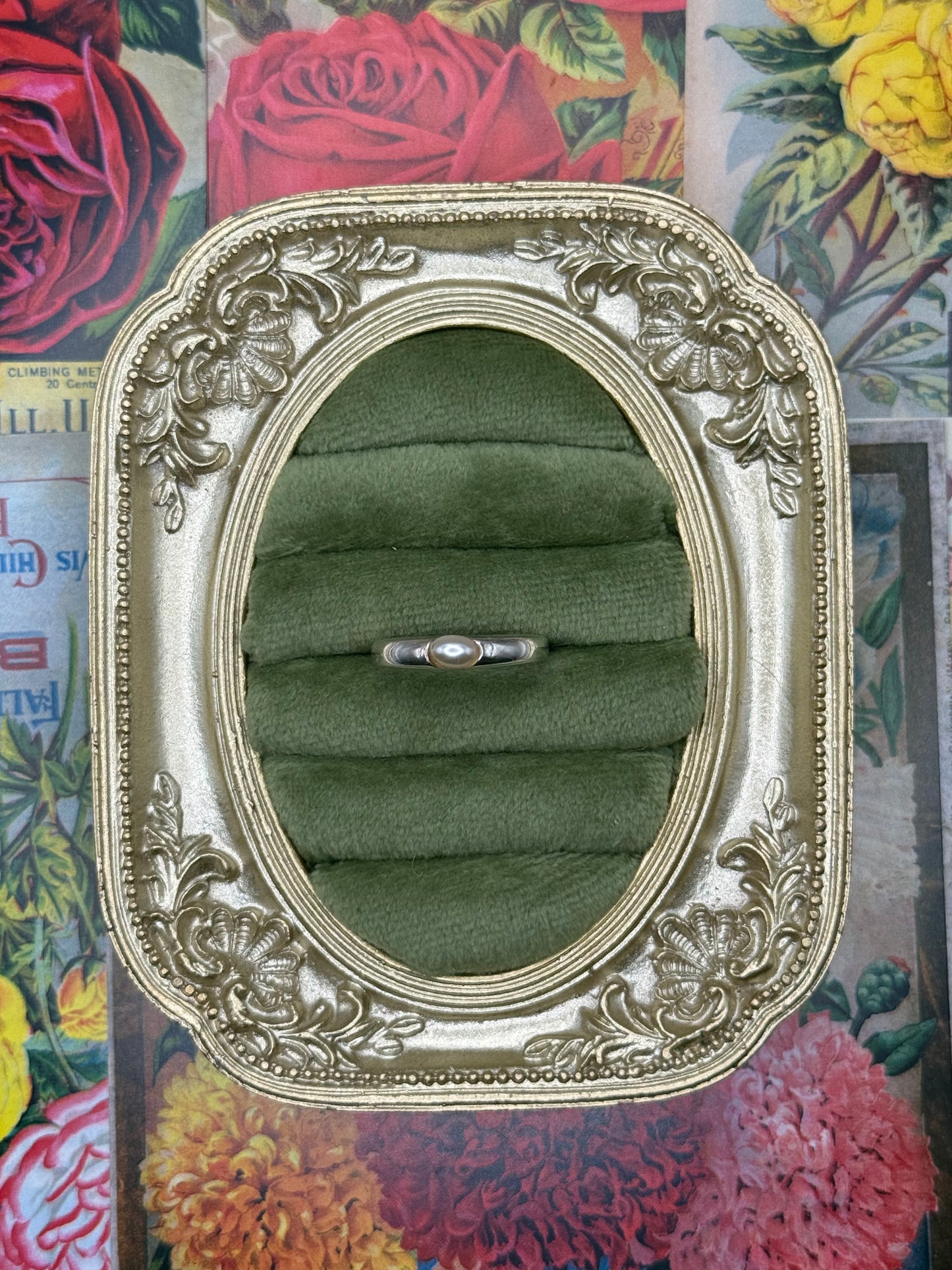 Vintage Sterling Silver Pearl Ring Size 7