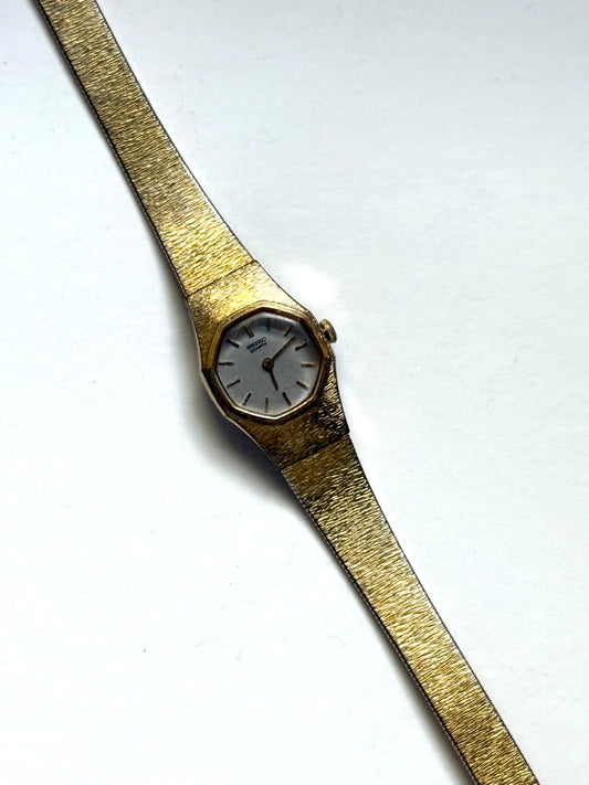 working gold tone octagon grey dial seiko watch