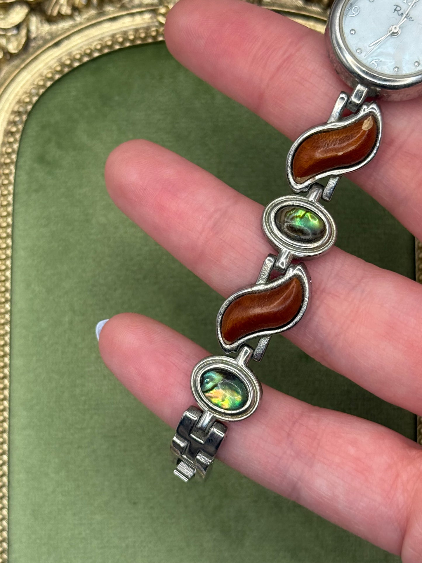 Working Vintage Silver Tone Gemstone Watch