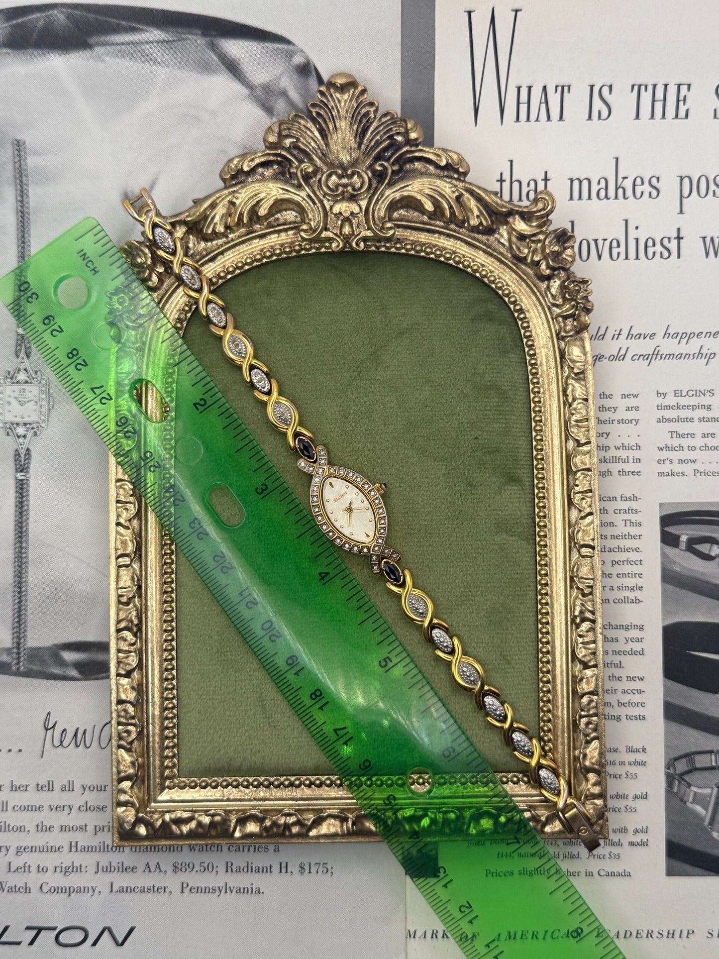 Working Vintage Gold Tone Blue Gemstone Accent Watch