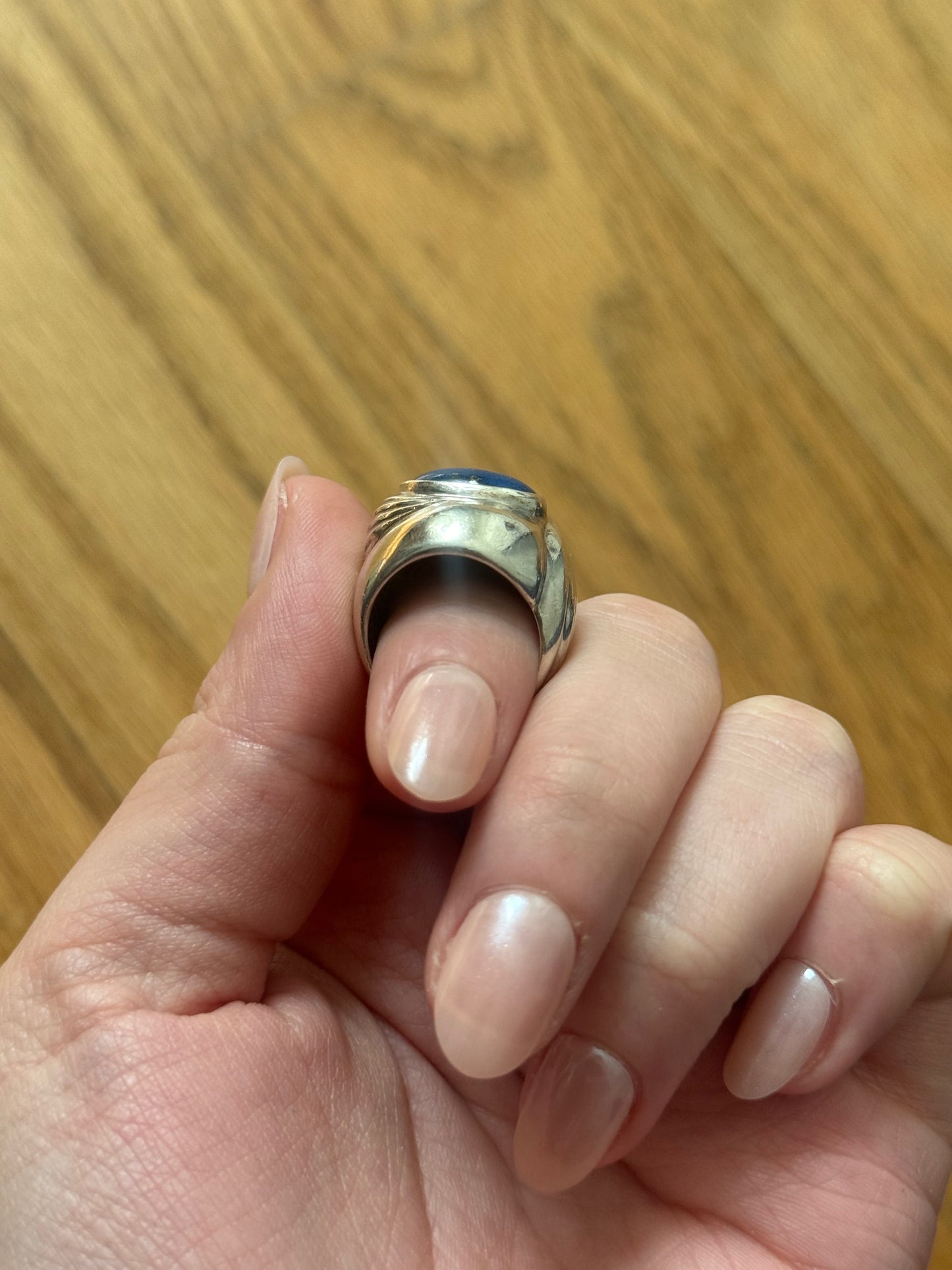 Sterling Silver Chunky Blue Stone Ring Size 5.5